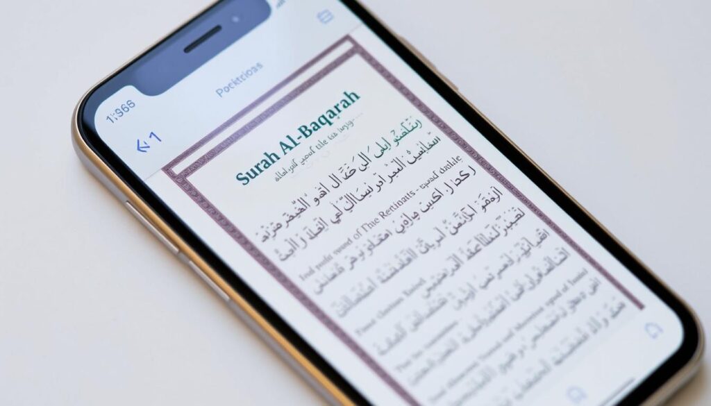 تطبيق قرآني على هاتف ذكي يعرض سورة البقرة مع تنبيهات للقراءة اليومية يعكس النصائح العملية في تجربتي مع قراءة سورة البقرة يوميا تطبيق قرآني على هاتف ذكي يعرض سورة البقرة مع تنبيهات للقراءة اليومية يعكس النصائح العملية في تجربتي مع قراءة سورة البقرة يوميا